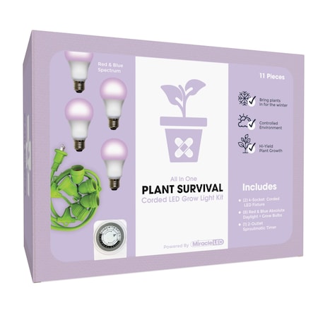 Miracle Led 4-Socket Plant Survival Grow Light Kit- Red & Blue Spec. 14W Replace 150W Grow Bulbs, 2PK 801941